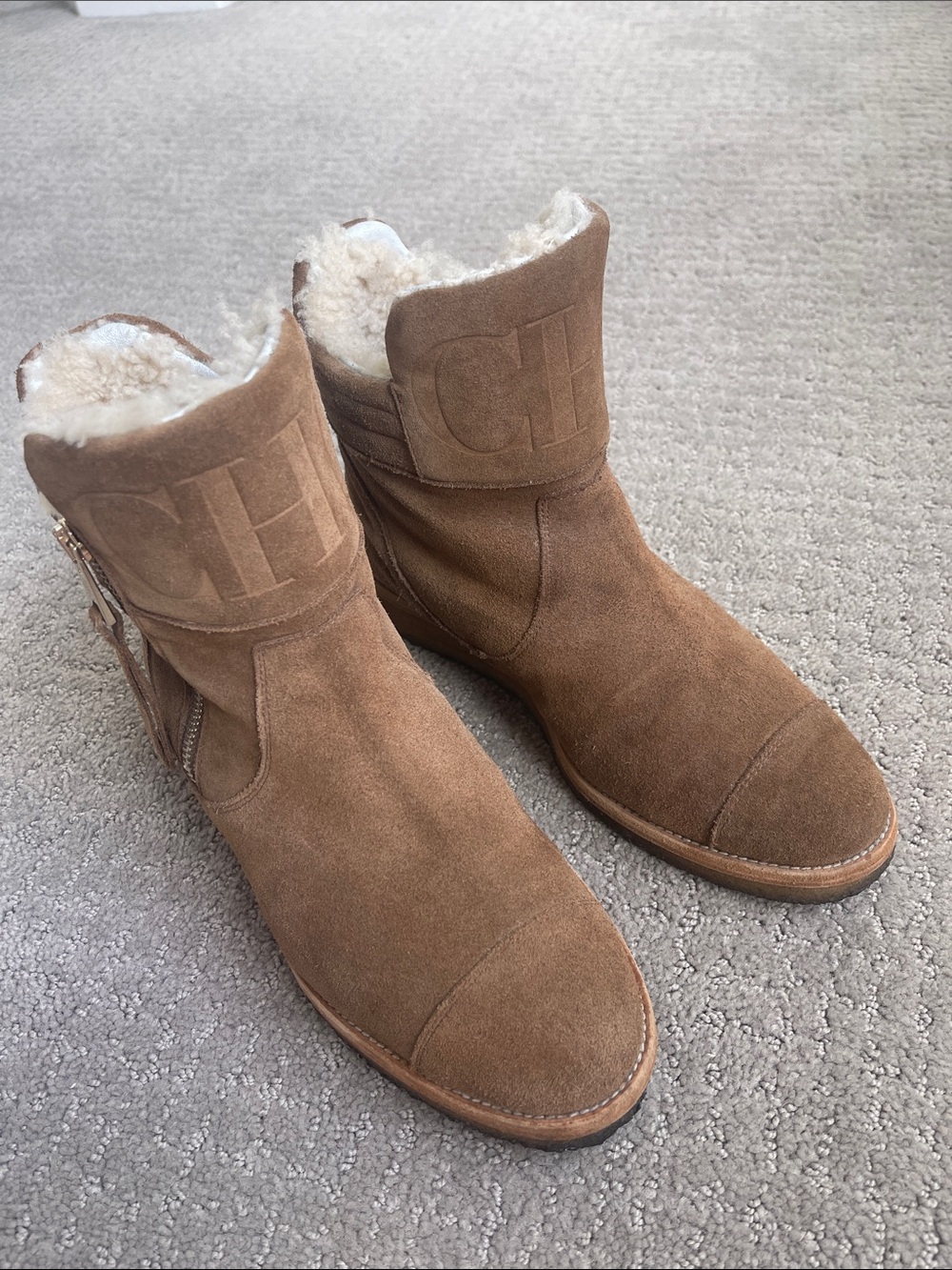 Carolina Herrera Suede Shearling-Lined Ankle Booties